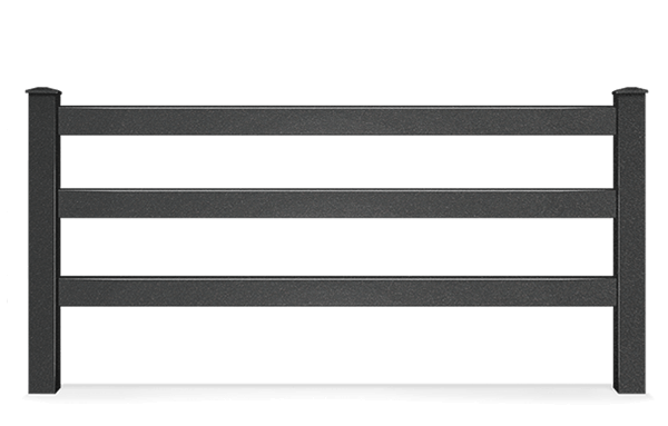 3-rail black steel horse fence