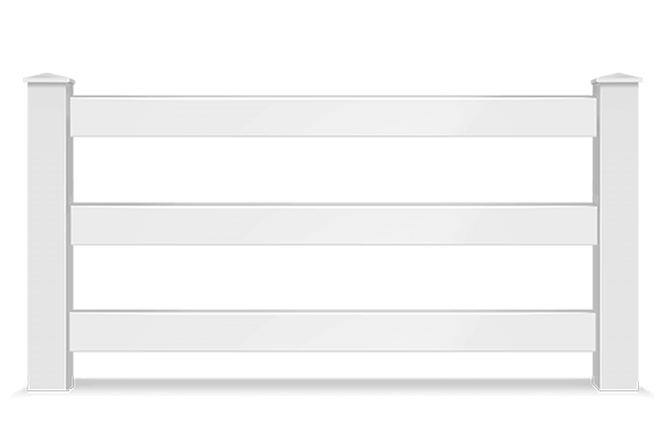 White steel 3-rail horse fence detailed view