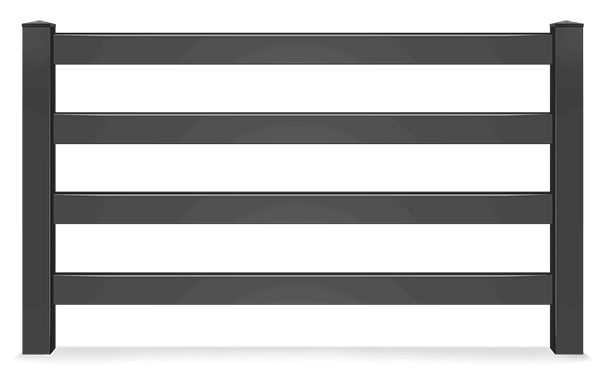 Black steel 4-rail horse fence